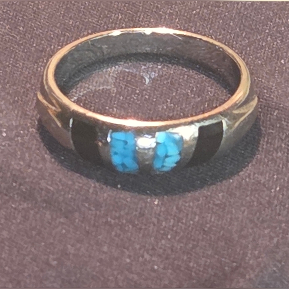 Silver turquoise and black Ring, size seven